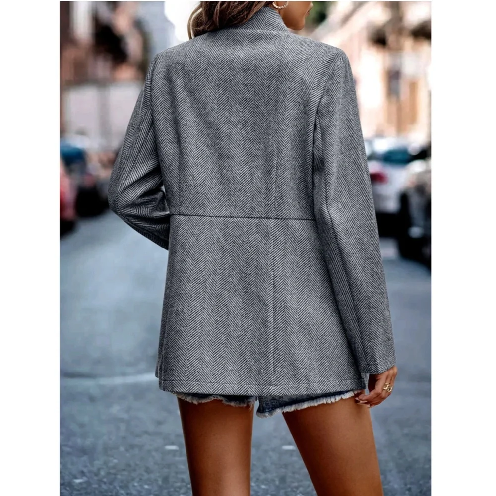 Grey Casual Jacket Blazer Open Front Overcoat - Picture 3 of 5